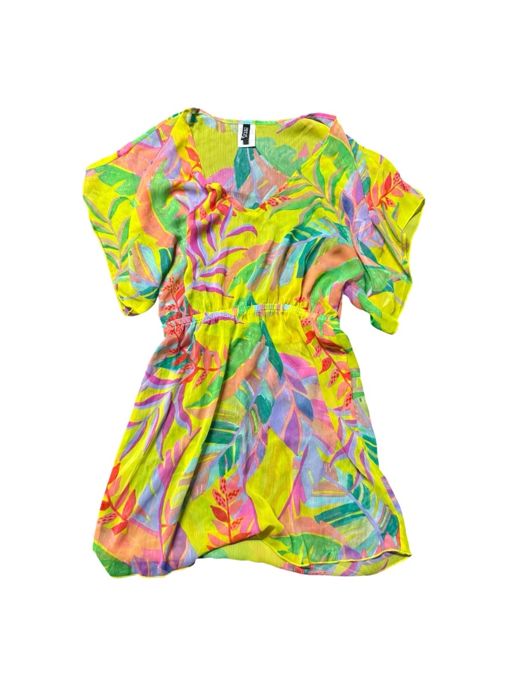 Becca Tropical Floral Mini Dress XS Bright Multicolor Short Sleeve Coverup